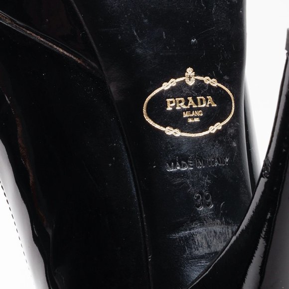 Prada Black Patent Leather Ankle Strap Platform Pumps - Picture 6 of 9